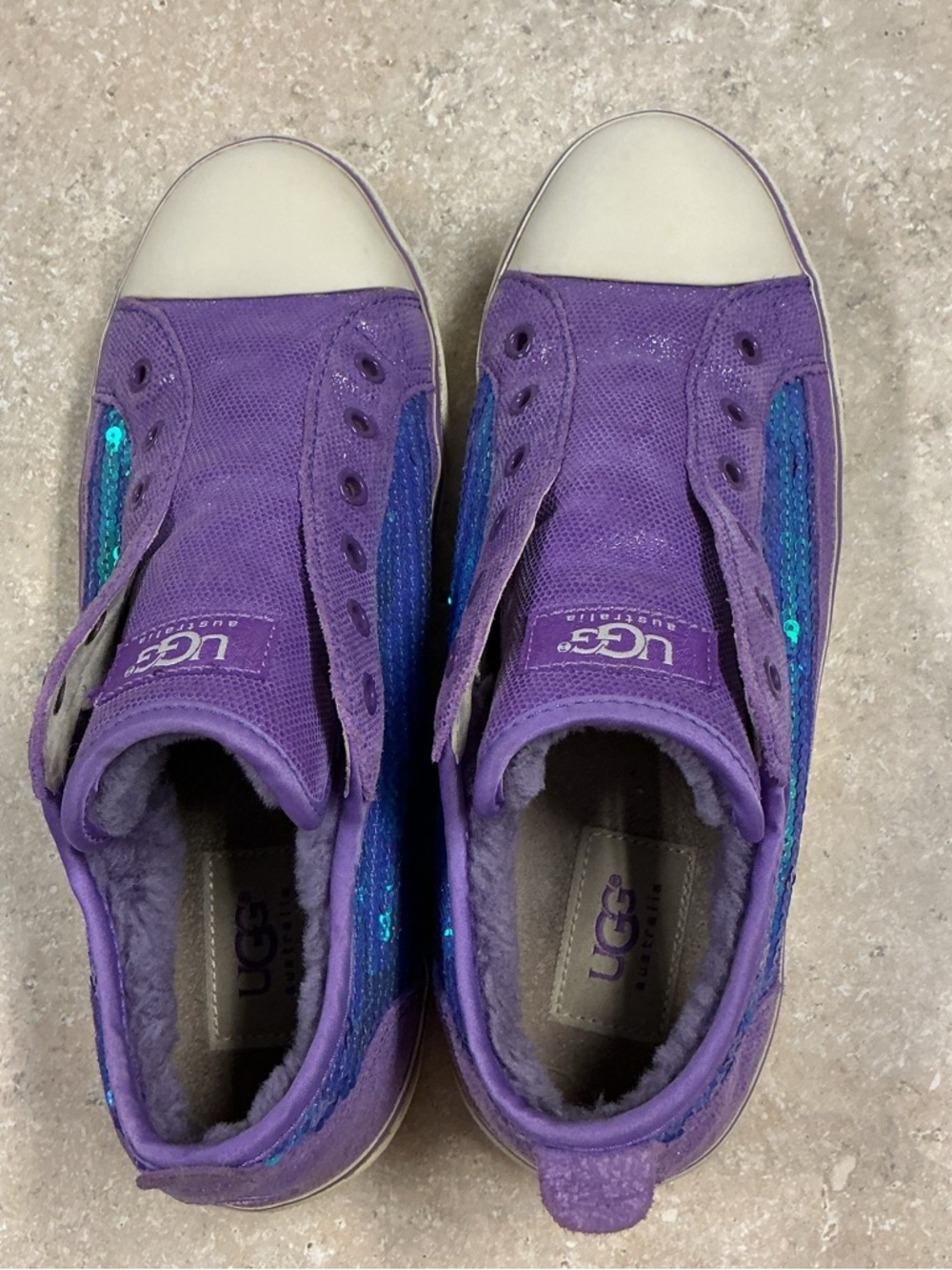Ugg Laela Sequin Purple/ teal Mermaid Slip on Shoes size 8 Sherpa Lined - Picture 9 of 11